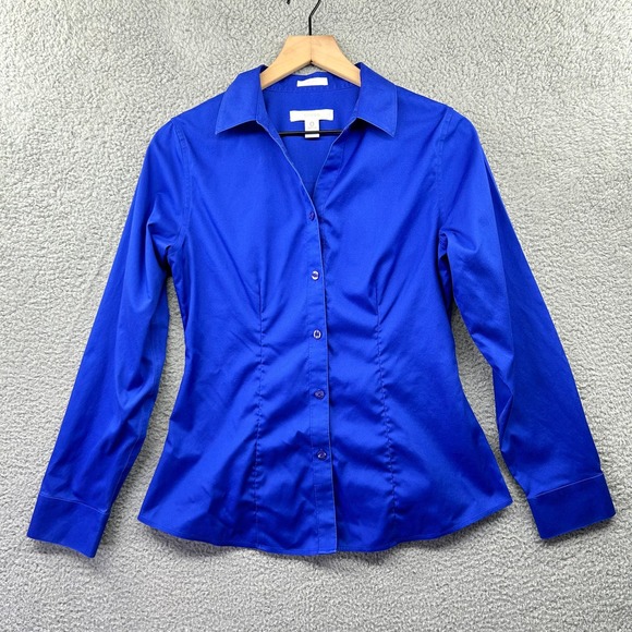 Chico's Tops - Chico's No-Iron Shirt Womens S 0 Blue Cotton Long Sleeve Button Up Career Work